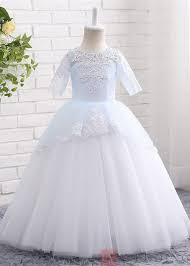 Evdressau Australia Offers Ball Gown Scoop Tulle Flower Girl Dress With Applique Online Flower Girl Dresses Tulle White Flower Girl Dresses Flower Girl Dresses