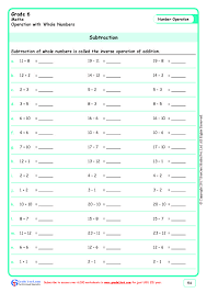 grade 6 subtraction worksheets www grade1to6 com