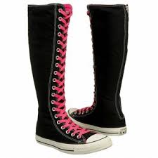 Black And Pink Knee High Converse Womens Converse Converse Style Women Girls Boots Converse