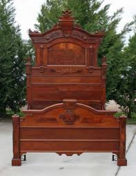 Superb Victorian Eastlake Carved Walnut Burl Walnut High Back Bed C1880 Victorian Furniture Victorian Eastlake