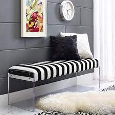 Modern & contemporary living room chairs : Galileo Black And White Velvet Modern Living Room Bench Contemporary Bedroom Bench
