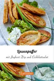 Linsenpuffer Mit Joghurt Dip Und Eichblattsalat Rezept Intervallfasten Rezepte Rezepte Eichblattsalat