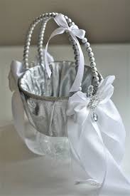 Silver Flower Girl Basket White Wedding Basket White Silver Basket Silver Ring Bearer Pillow Silver Whit Silver Pillows Silver Wedding Flower Girl Basket