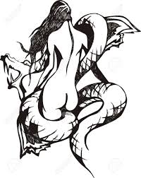 巨大な蛇やドラゴンと苦労している裸の女の子のイラスト素材・ベクター Image 55943200