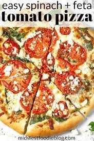 Tomato Spinach Feta Pizza Recipe Pizza Toppings Homemade Vegetarian Pizza Recipe Healthy Pizza Toppings
