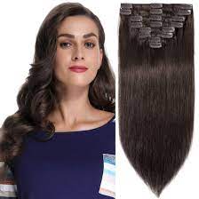 Sunny clip in ombre hair extensions 16 inch ombre clip in hair extensions human hair light brown to platinum blonde clip in extensions double weft full head 7pcs 120g. Amazon Com 16 Inch 90g Clip In Remy Human Hair Extensions Full Head 8 Pieces Set Long Length Straight Very Soft Style Real Silky For Beauty 2 Dark Brown Beauty