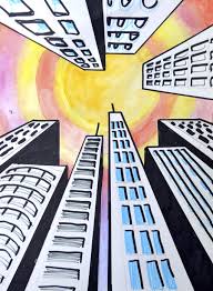 Buildings In One Point Perspective Perspective Art School Art Projects Art Lesson Plans