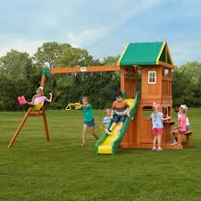 Backyard Discovery Oakmont Cedar Wooden Swing Set Walmart Com In 2020 Wooden Swing Set Kids Wooden Swing Sets Swing Set