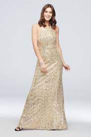 One of them has a snag on the heel, shown in the last picture , otherwise in excellent condition, worn once, back zipper closure. High Neck Allover Sequin Bridesmaid Dress David S Bridal