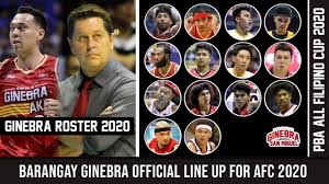 May 13 at 4:29 am ·. Brgy Ginebra Official Roster All Filipino Cup 2020 Brgy Ginebra Line Up 2020 Youtube
