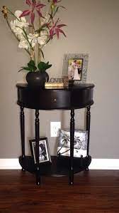 Shop wayfair for the best half round entry table. My Half Moon Table Finally Got It And Decorated It Just Need A Small Mirror To Go Above It Now Entryway Decor Small Brown Living Room Decor Half Moon Table
