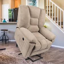 Microfiber Power Lift Electric Recliner Chair With Heated Vibration Massage Sofa Fabric Living Room Chair With 2 Side Pockets Usb Charge Port Remote Control Recliner Chair Fabric Sofa Beige And