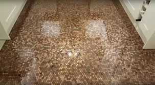 Kelly graham used 7,500 pennies to create a unique copper floorcredit: The Uk Penny Floor Project Diy Thought