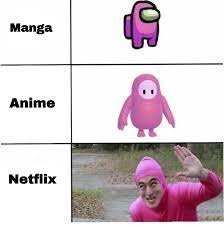 The Best Netflix Pink Guy Fall Guys Among Us Memes Memedroid