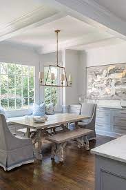 Check out our farmhouse dining chairs selection for the very best in unique or custom, handmade pieces from our dining chairs shops. Gray Skirted Dining Chairs With Scroll Dining Table Transitional Dining Room