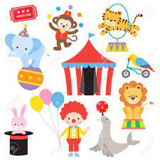 Also included is a big red and white striped circus tent, also known as a big top, some fair tickets and a tiger on a podium! Vector Illustration Of Cute And Colorful Circus Animals Royalty Free Cliparts Vectors And Stock Illustration Image 79568106