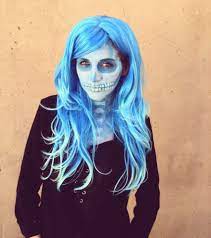 Blue Skeleton Makeup Costume Makeup Halloween Makeup By Caitlin Parker Leg Avenue Wig And Mehron Paradise Makeup Hal Lace Hair Mens Haircuts Long Blue Wigs
