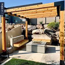 Pergola Kit For 6x6 Wood Posts With Knect 2x6 Top Rafter Brackets Toja Grid Pergola Outdoor Pergola Pergola Kits