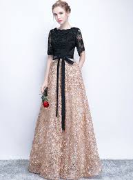 Black And Gold Long Sleeve Prom Dress In Stock Ship In 48 Hours Gold Black Lace Short Sleeve Prom Dress Prom Dresses With Sleeves Lace Evening Dresses Prom Dresses Lace