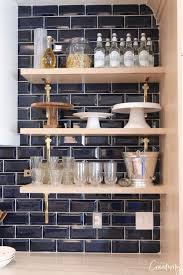 Navy Kitchen Tile Backsplash And Open Shelving Trendy Kitchen Backsplash Navy Kitchen Kitchen Tiles Backsplash