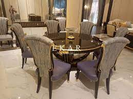Solid Wood Rotating Centre Round Dining Table For 6 Ekar Furniture Dining Room Style Upholstered Dining Chairs Dining Chair Design