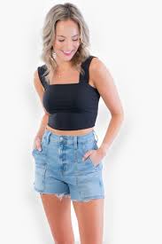 Clare Black Thick Strap Seamless Crop Top