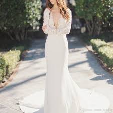 Mermaid Lace Long Sleeves Wedding Dresses 2017 Country Vintage Trumpet Backless Deep V Neck Boho Bridal Gowns Custom Made