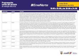 Horarios de apagones en Imbabura y Carchi del 23 al 29 de septiembre de  2024