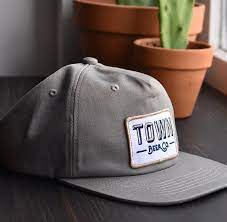 Blank Unconstructed 5 Panel Strapbacks In Light Grey Embellished With A Woven Damask Patch By Town Beer Co Townbeerco Delusi Hats Floppy Hats Dad Caps