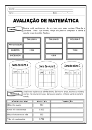 Ideias De Avaliacoes De Matematica Para O 4 Ano Imprimir