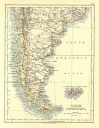 Argentina road map 1:1.5m (english, spanish, french, italian and german edition). Patagonia Southern Argentina Chile Falkland Islands Johnston 1900 Old Map