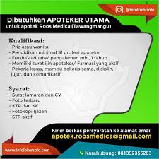 Surat lamaran kerja smk ini khusus dibuat oleh orang yang memiliki latar belakang pendidikan smk. Lowongan Kerja Apotek Roos Medica Di Solo Info Loker Solo
