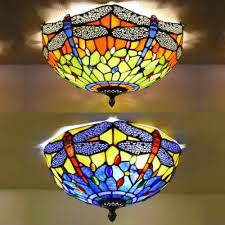 2 light farmhouse flush mount ceiling light, black by spine sun llc. Dragonfly Child Bedroom Ceiling Mount Light Stained Glass Tiffany Rustic Flush Light In Blue Orange Beautifulhalo Com