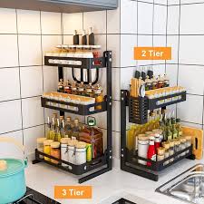 Amazon Com Joyrain Countertop Spice Rack Set Stainless Steel Kitchen Cabinet Shelf Organ In 2020 Steel Kitchen Cabinets Kitchen Cabinet Storage Countertop Spice Rack