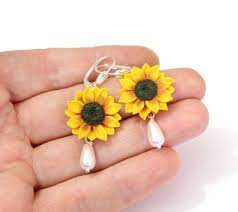 Yellow Sunflower Drop Earringsyellow Flower Drop Earrings Etsy Sunflower Jewelry Sunflower Earrings Bridesmaid Jewelry