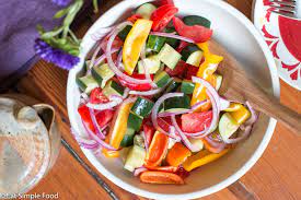 You can also substitute fresh mozzarella or grated parmesan for the feta, and basil in place of parsley. Chunky Summer Salad W Peppers Tomato Cucumber Eat Simple Food