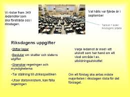 Riksdagens huvudsakliga uppgift är utgöra sveriges lagstiftning och är därmed också landets högsta beslutande organ, den viktigaste demokratiska församlingen som vi har. Sveriges Grundlagar Regeringsformen Hur Sverige Styrs Successionsordningen Vem