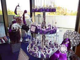 Pin By Oc Sugar Mama On Purple Candy Dessert Table Silver Candy Buffet Elegant Candy Buffet Purple Candy Buffet