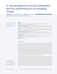 Brunei international med journal 11 (supplement 3), s44, 2015. Pdf A New Perspective On Board Composition And Firm Performance In An Emerging Market