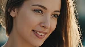 Gentle smile of a young woman illuminated by the natural glow of outdoor  sun light