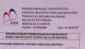 Jabatan akauntan negara malaysia (janm) bahagian pengurusan wang tak dituntut, tingkat 42, menara maybank 100 jalan tun perak 50050 kuala lumpur. Wang Tak Dituntut Home Facebook