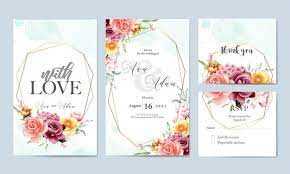 Floral Watercolor Wedding Invitation Template Set Wedding Invitation Card Design Watercolor Floral Wedding Invitations Wedding Invitation Templates