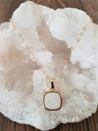 Druzy Necklace Square Druzy Necklace Drusy Necklace White Druzy Necklace Druzy Quartz Jewelry White Ab D Druzy Quartz Jewelry Druzy Jewelry Druzy Necklace