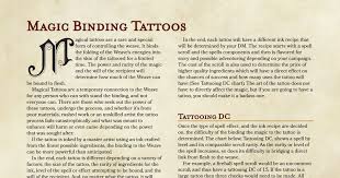 All tattoos are magical, and the abilities they bestow are supernatural (except for the crescent moon). Magicbindingtattoos Pdf Dnd Tattoo Magical Tattoo Dnd Tatoos