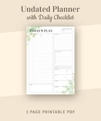 Undated Planner With Daily Checklist Daily Agenda Printable Etsy Planner Template Daily Planner Template Daily Checklist