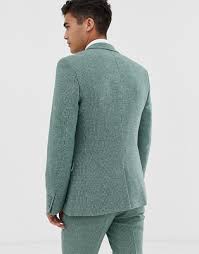 Men's fashion solid color casual suit £ 70. Asos Design Wedding Super Skinny Suit Jacket In Green Wool Blend Mini Check Asos