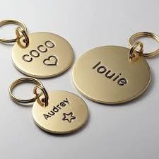 Gotags stainless steel pet id tags, personalized dog tags and cat tags, up to 8 lines of custom text, engraved on both sides, in bone, round, heart, bow tie, flower, star and more. Dog Tag Round Dog Tag Brass Dog Tag Pet Id Tags Etsy Dog Tags Pet Personalized Dog Tags Dog Tags