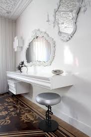Apartment Wall Mounted Classical White Dressing Table Also Cabinet Plus Silver Stools And Big Art White Dressing Tables Wall Mounted Dressing Table Home Decor