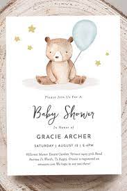 Boy Teddy Bear Baby Shower Invitation Template Bear Baby Shower Invitation Boy Cute Teddy Bear With Balloon Editable Instant Download 73 Teddy Bear Baby Shower Invitations Baby Shower Invitations Baby Bear