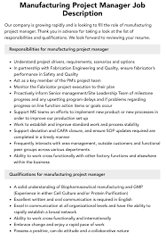 Manufacturing Project Manager Job Description | Velvet Jobs